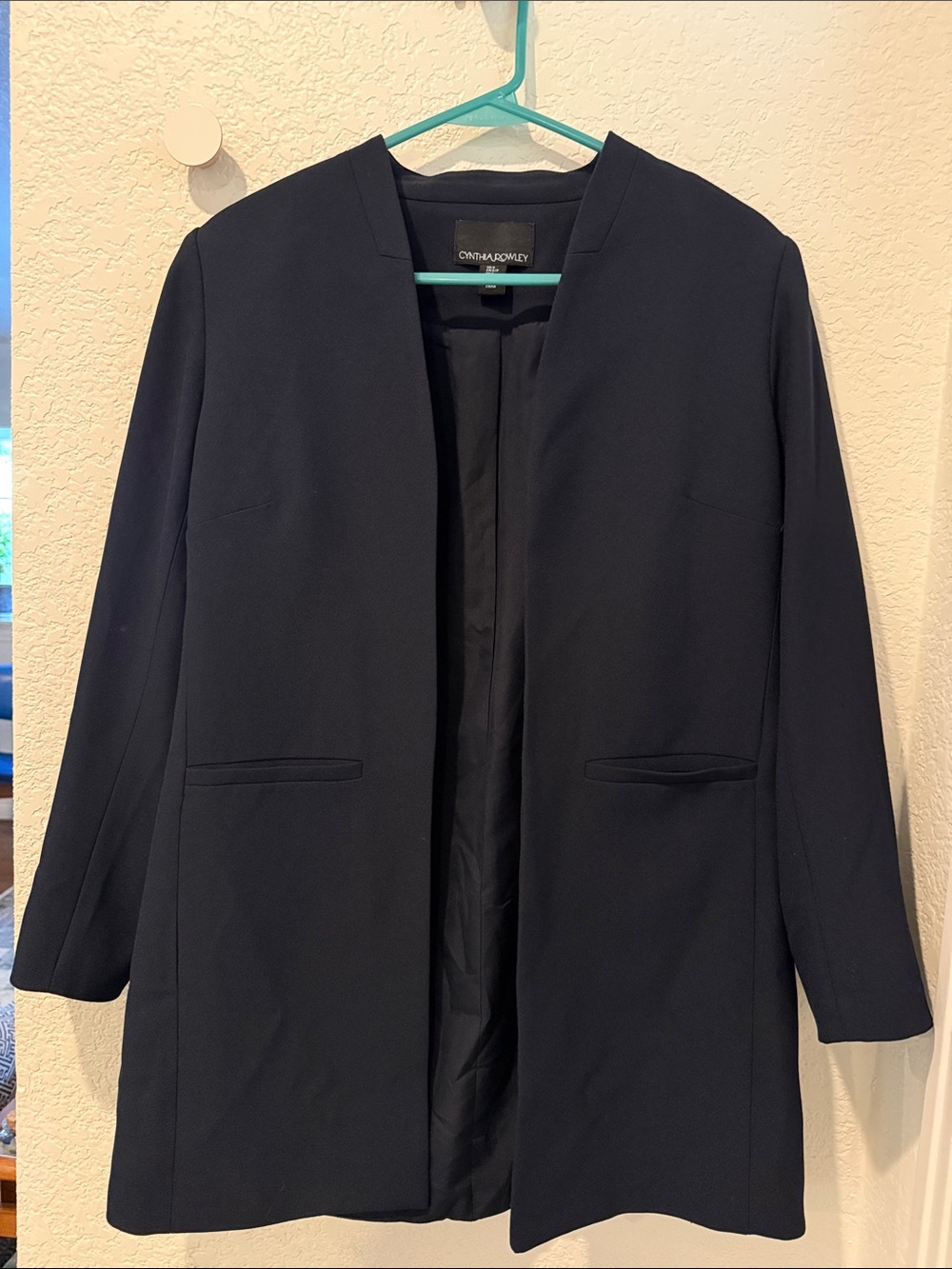 Cynthia Rowley Navy Open-Front Long Blazer